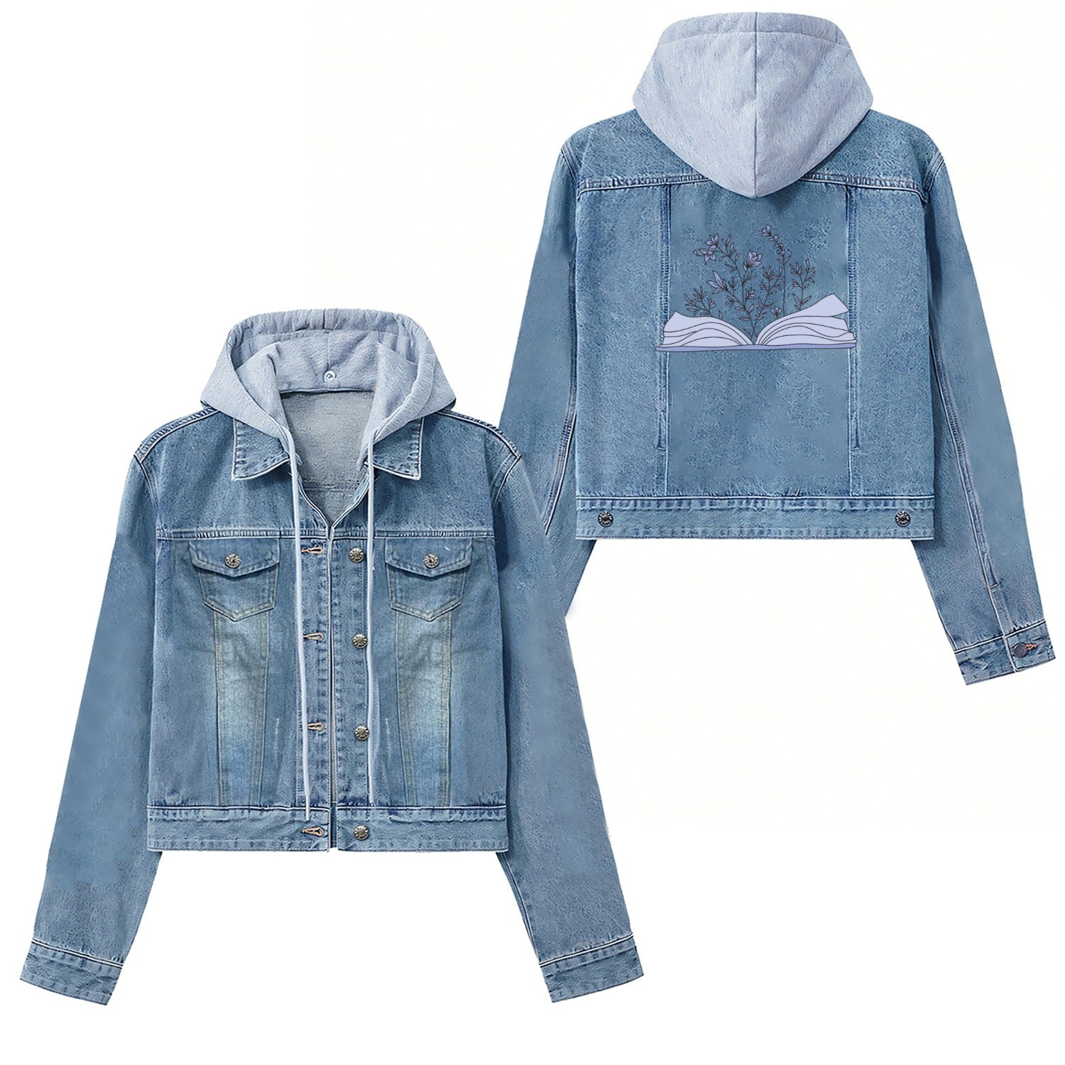 flowers growing from book Women's Denim Jackets