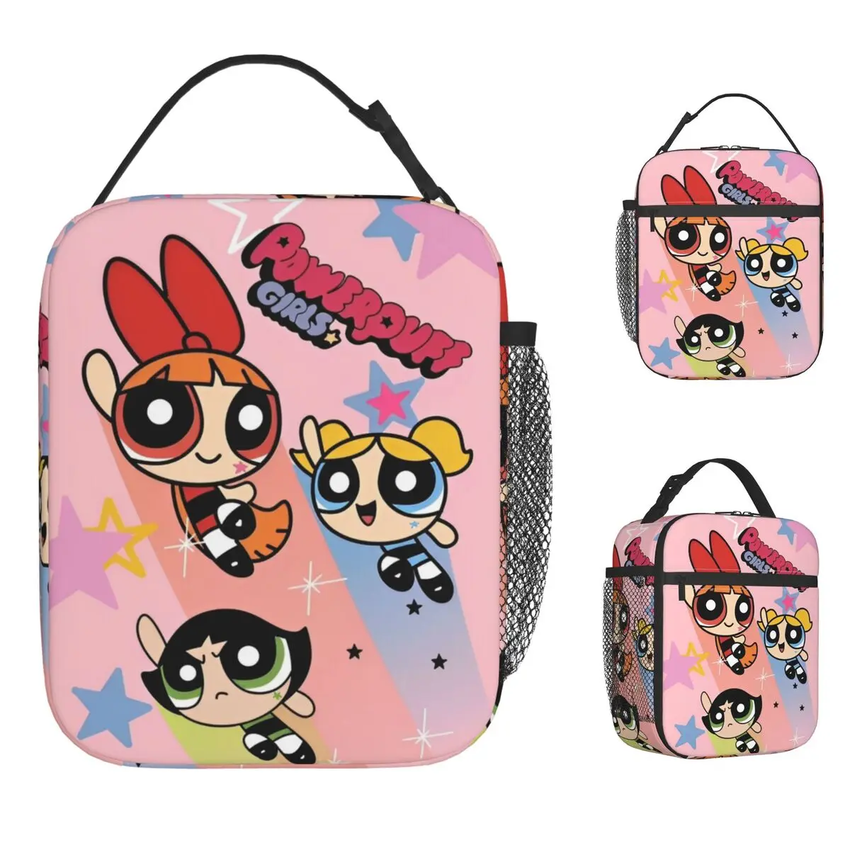 P-PowerPuffs Lunch Bag Cute Travel Lunch Box For Child Fashion Print Thermal Lunch Bags Oxford Portable Insulated Cooler Bag