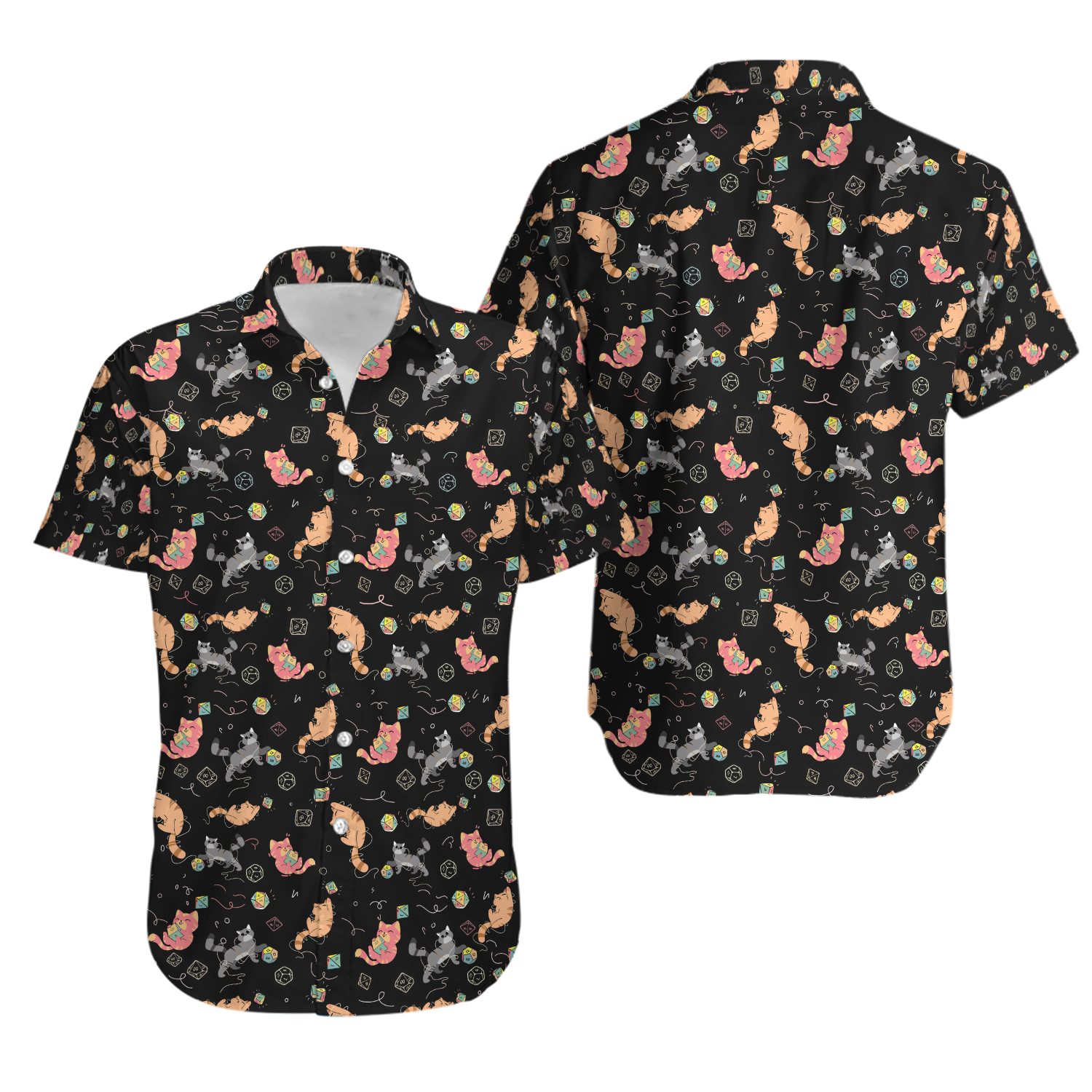 Dice Cat DnD Hawaiian Shirt, funny Hawaiian shirts, cute Hawaiian shirts, beach