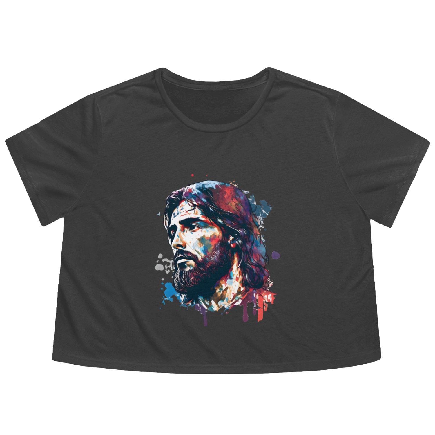 Jesus Painting Flowy Cropped Tees