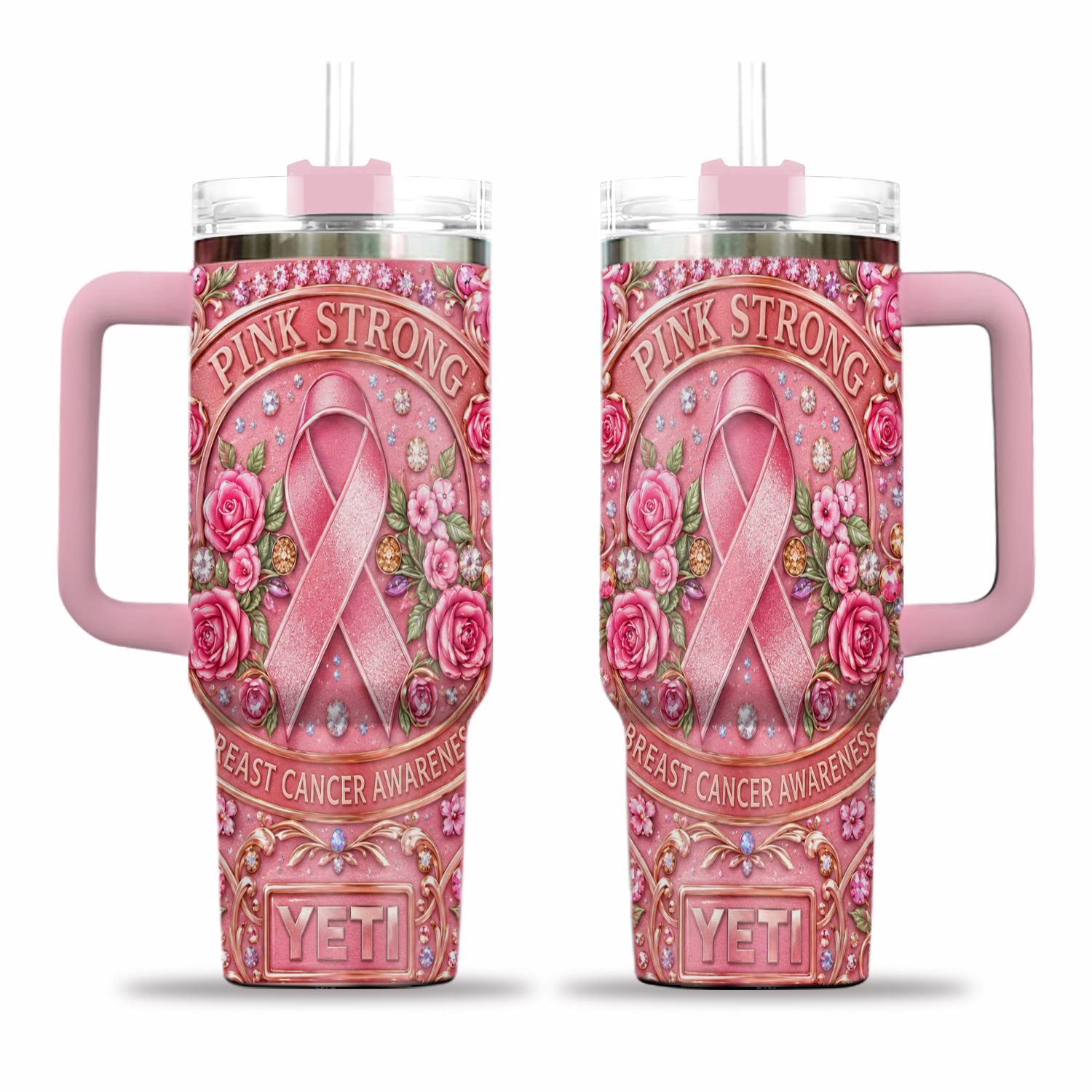 Strong Breast Cancer Awareness 40oz Tumbler Cup with Handle
