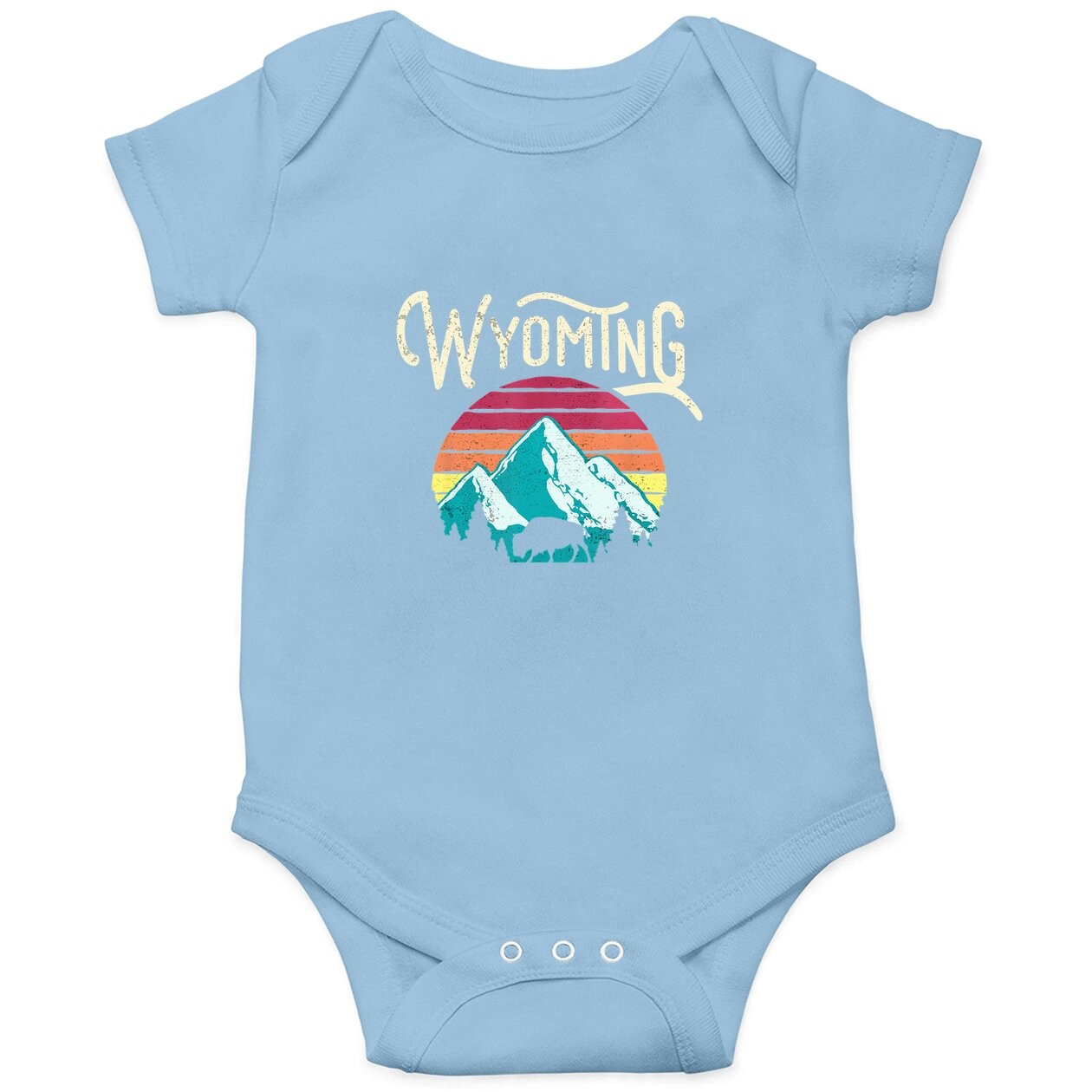 Retro Wyoming Mountains State Wildlife Baby Bodysuit