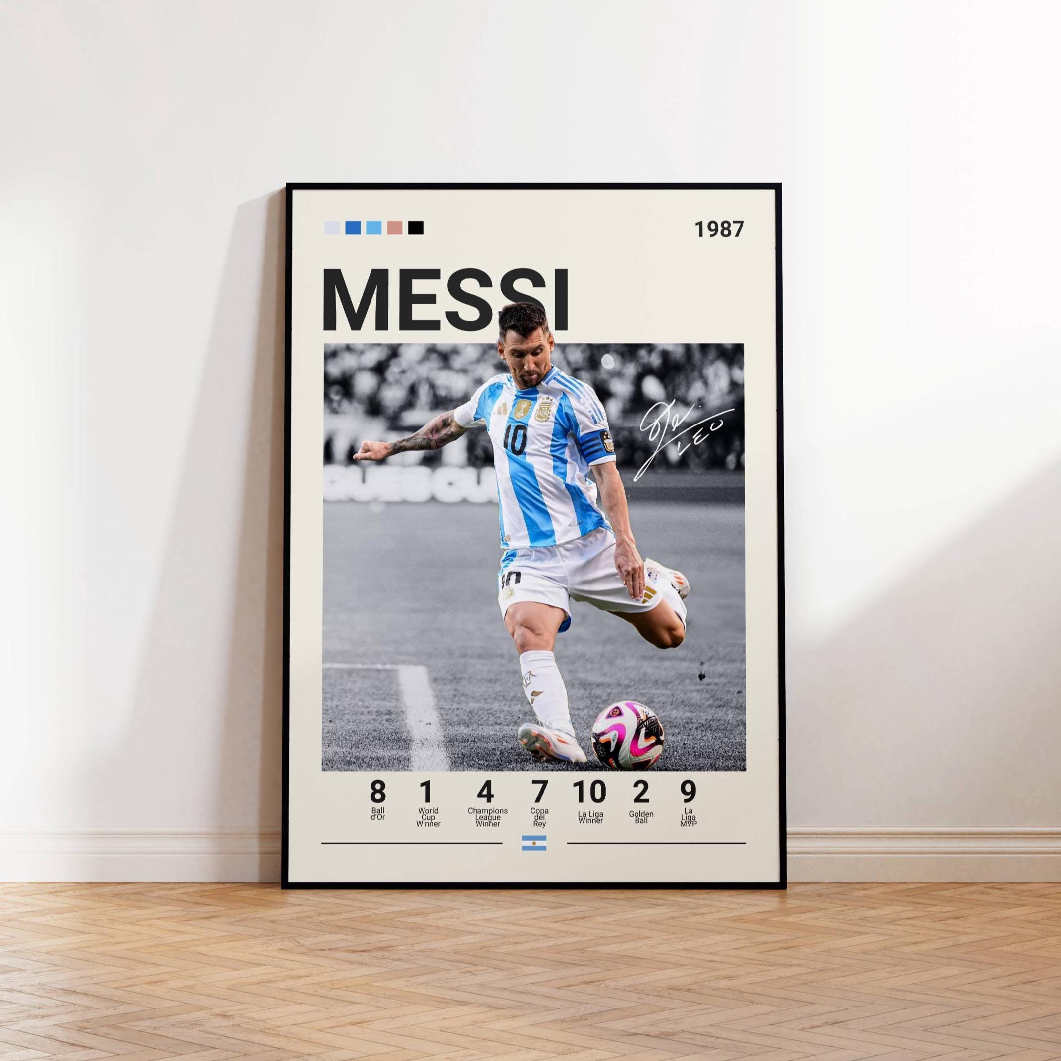 Lionel Messi Poster, Argentina Soccer Print, Football Player Wall Art, Sports Bedroom Decor