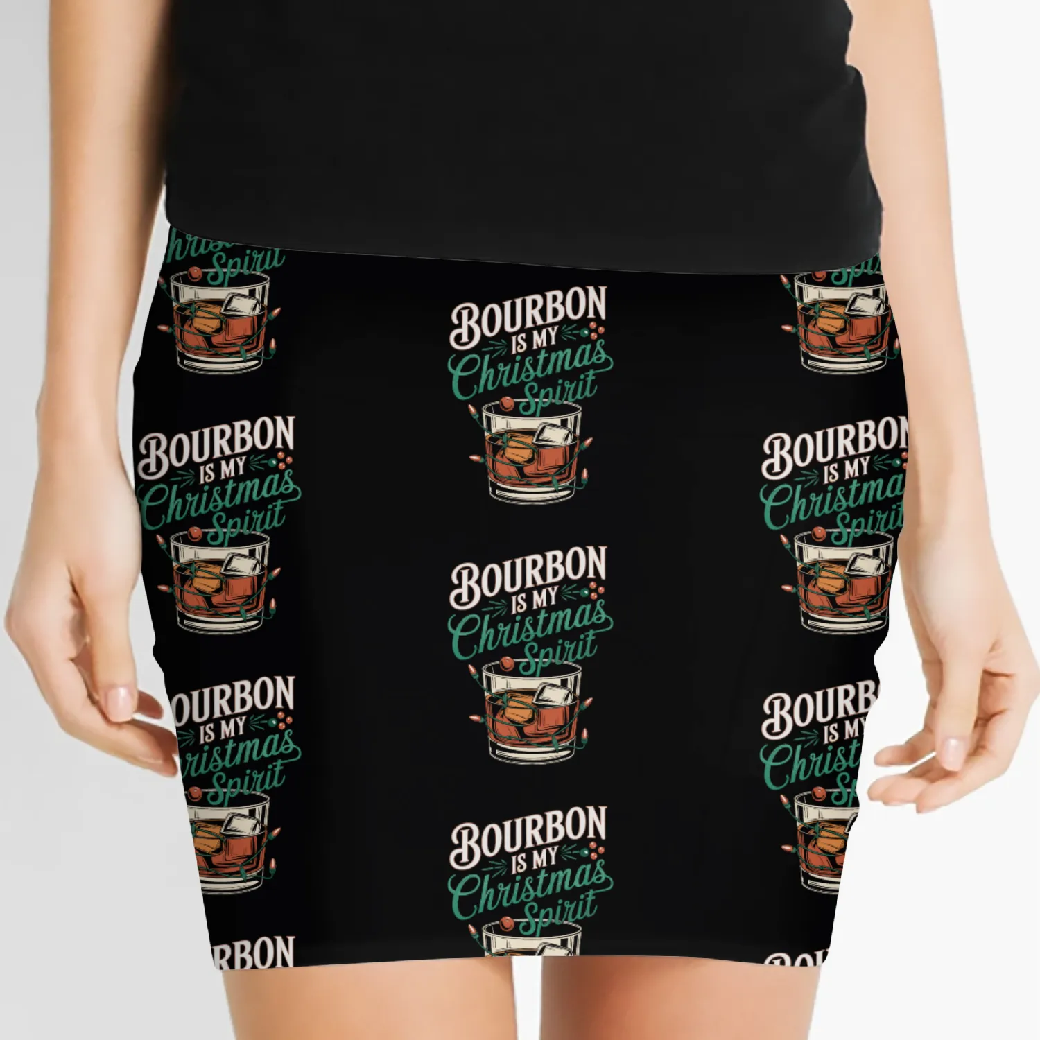 Bourbon Is My Christmas Spirit Festive Design Women's Mini Skirts