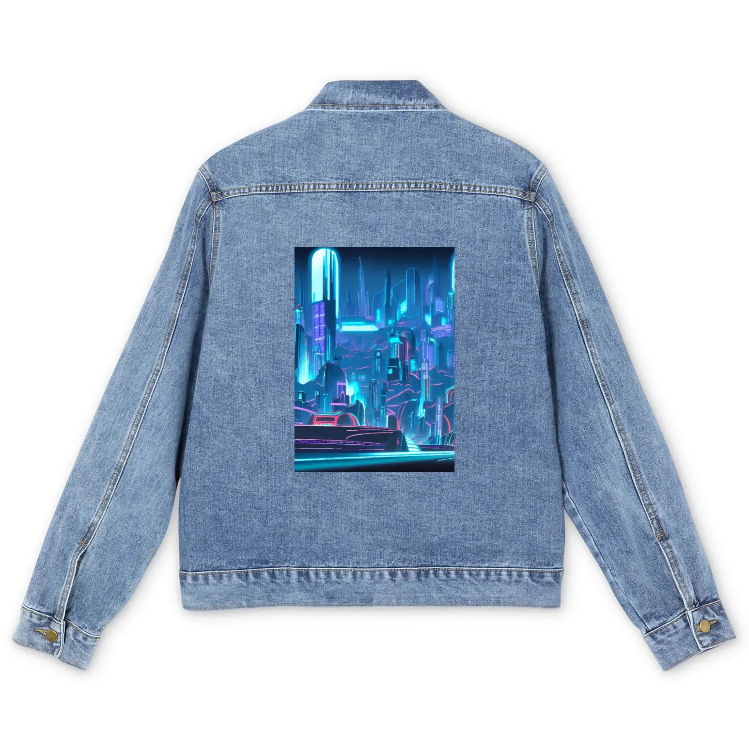 Cool Japanese Techno Cat In Japan Neon City Men's Denim Jackets
