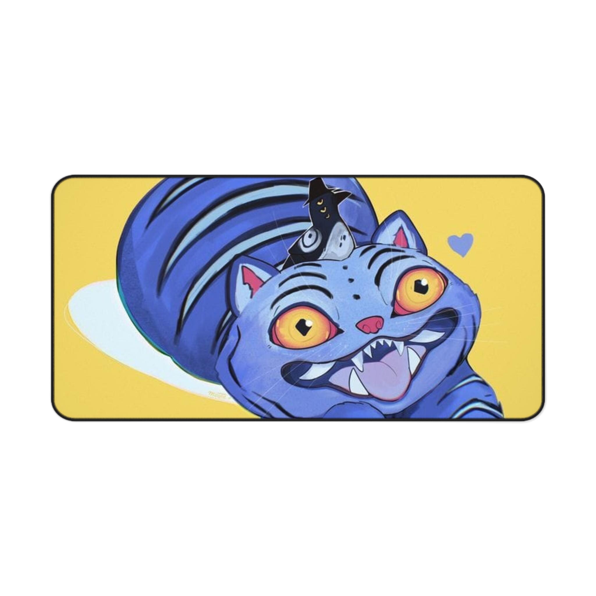 Playful Cat Desk Mat, Cute Desk Accessory, Office Decor, Gamer Gift, Home Workspace, Pet Lover's Mat, Derpy Mat, Demon K-pop huntrix