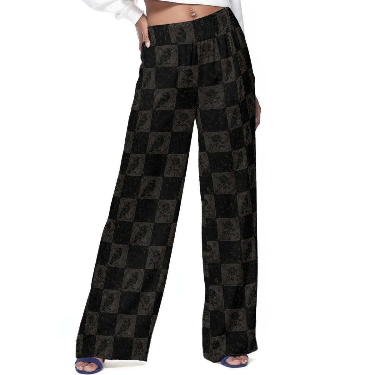 The Covert Goth Collection Check | Women's Casual Wide-Leg Pants