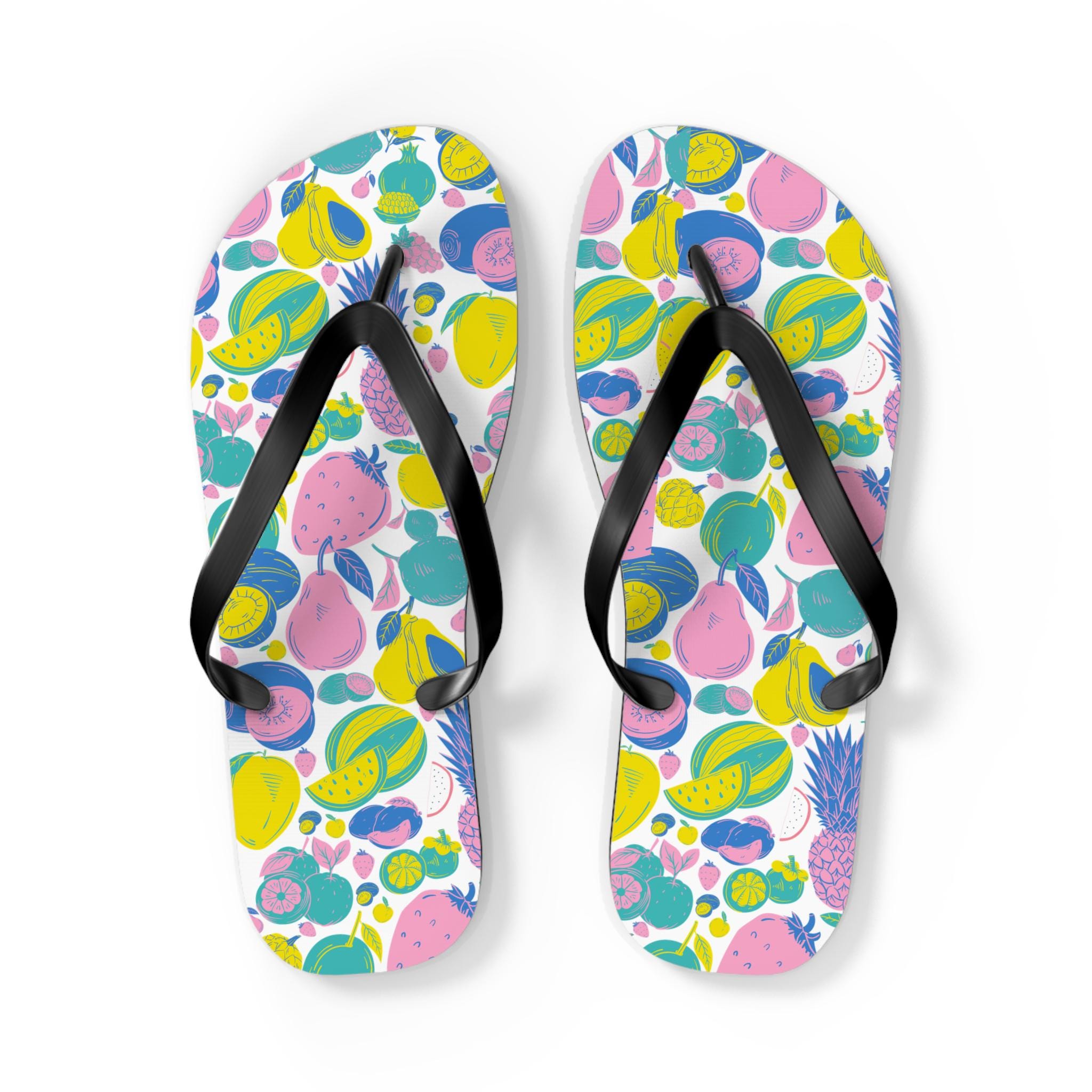 Vibrant Fruit Flip Flops, Summer Beach Footwear, Tropical Sandals, Pool Party Essentials, Vacation Slip-Ons, Gift for Her