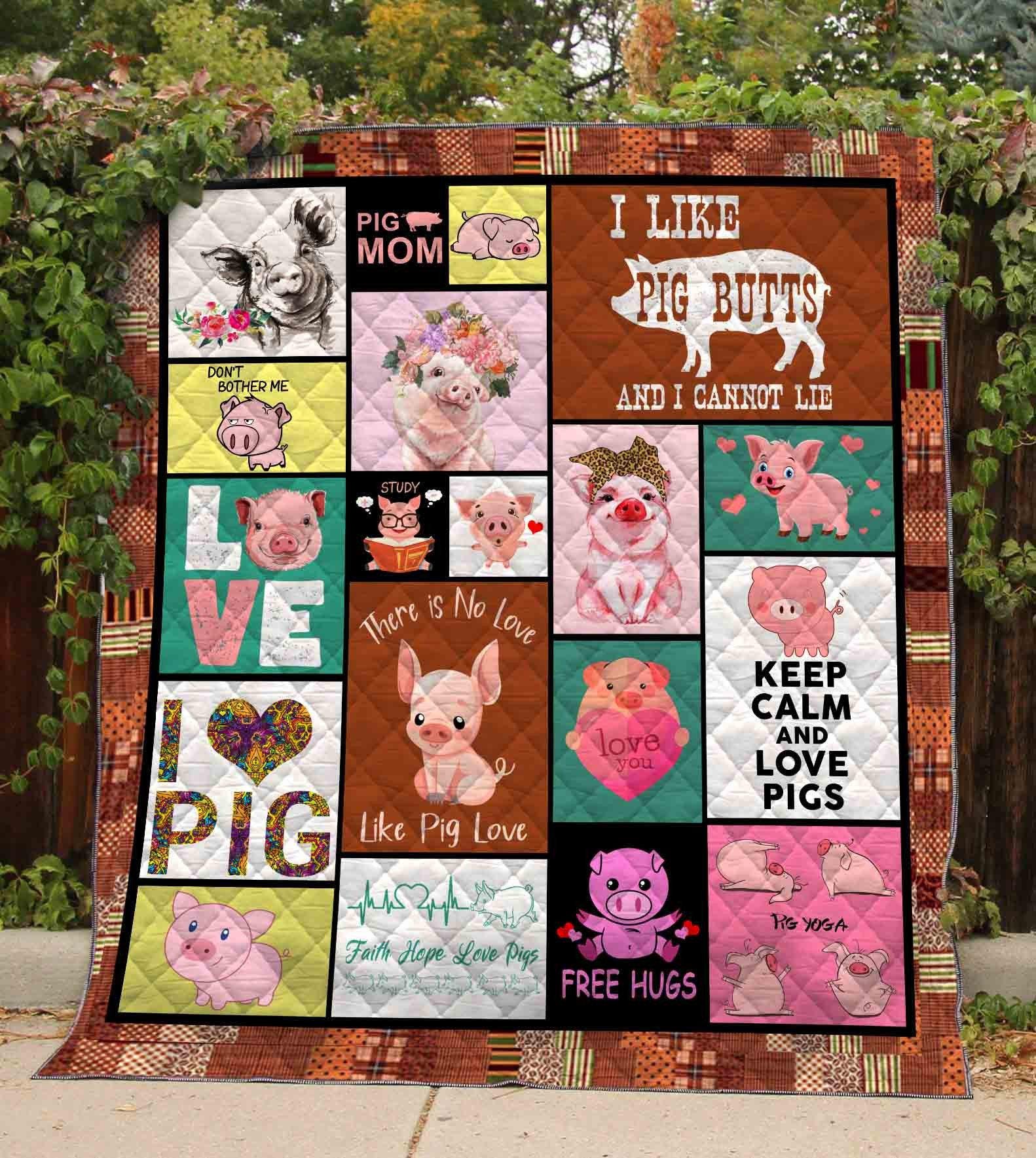 There Is No Love Like Pig Love Quilt Blanket, Pig Christmas Blanket, Pig Bedding Blanket, Christmas Blanket.