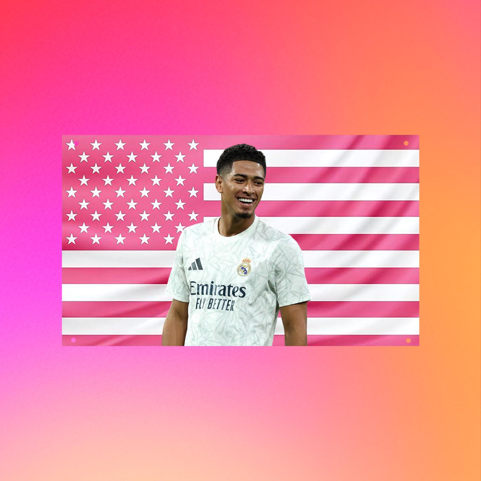 Jew Bellingham Pink US Flag | Hot Football Player Poster | Soccer Star Aesthetic Flag | Frat Dorm Room Decor
