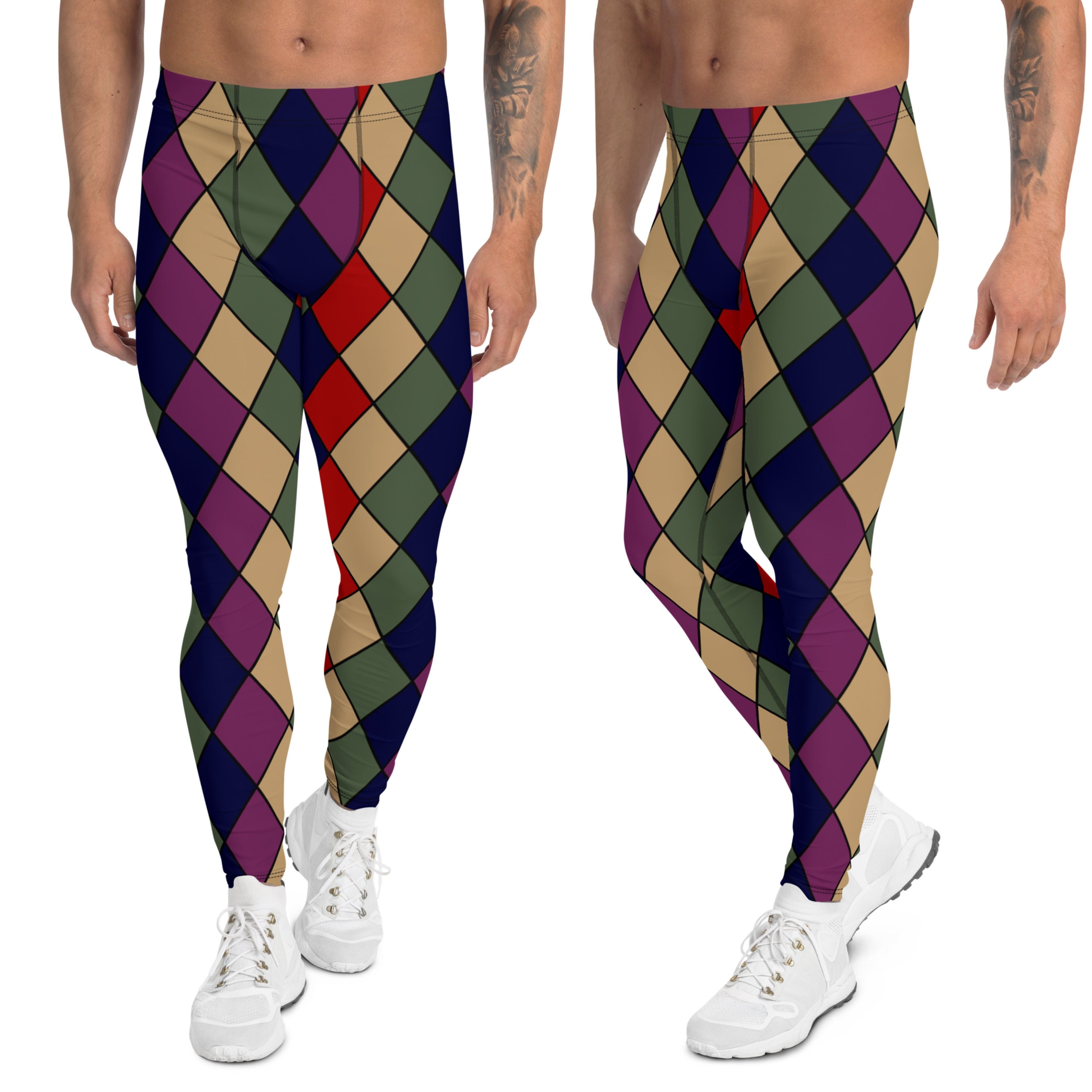 Harlequin Jester Fool Clown Mens Leggings, Harlequin Costume, Cosplay