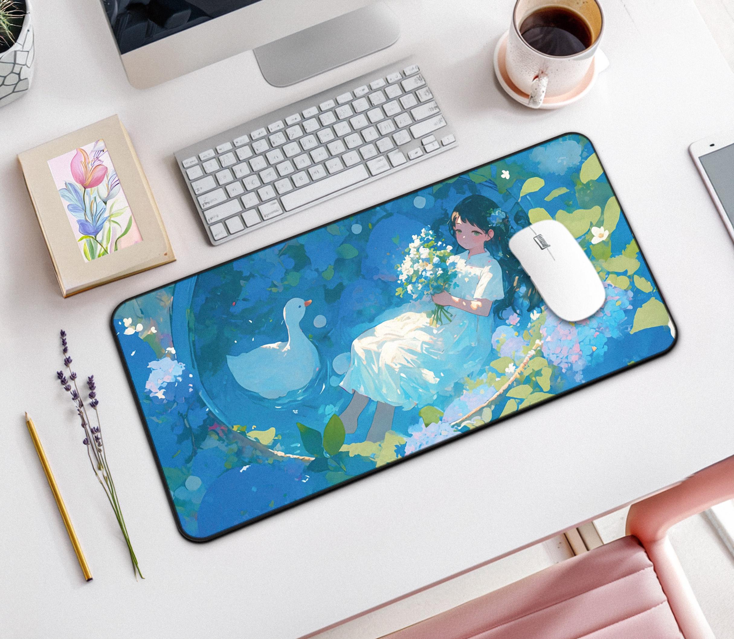 Cute Abstract Anime Girl Desk Mat, Cute Large Mouse Pad with Dreamy Design