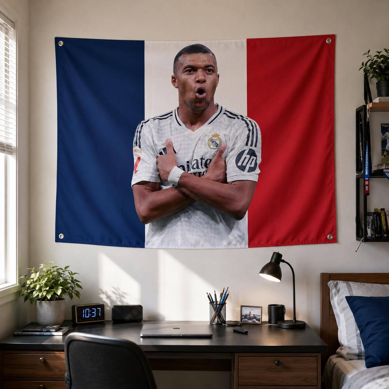 Kylian Mbapp France Flag | French Soccer Star Tapestry | World Cup Aesthetic Flag Decor | Dorm Frat Room Wall Art