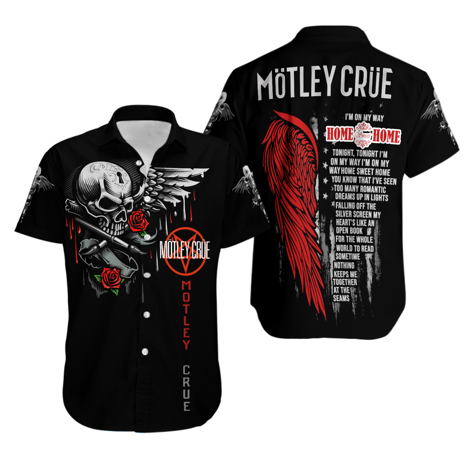 Motley Crue Skull Hawaiian Shirt Short