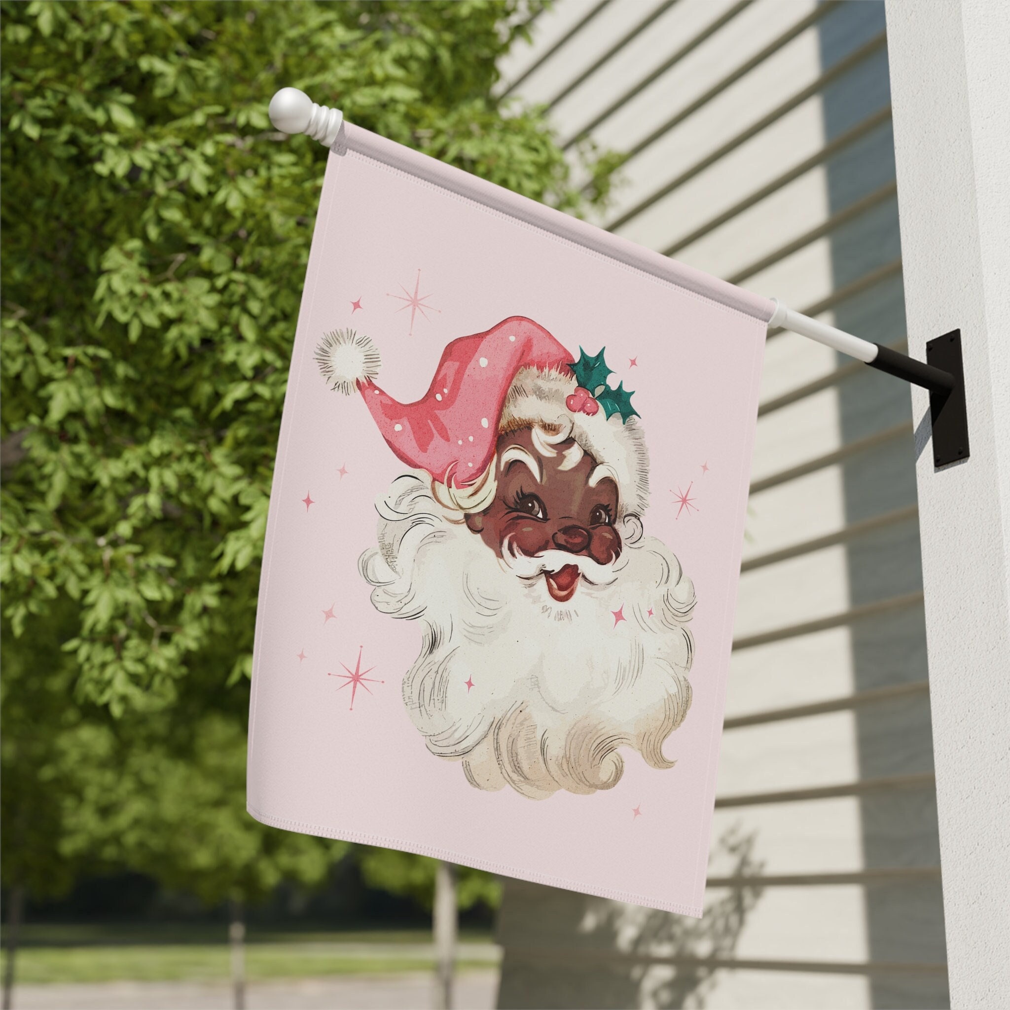 Black Santa Flag Vintage Christmas Flag Pink Santa House Flag | Christmas Decor | Christmas Gift