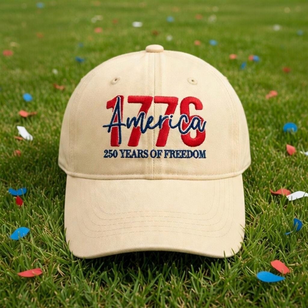 Embroidered America 250th Anniversary Hat, USA Flag Embroidered Cap, Independence Day Gift, 250th Anniversary Hat, Patriotic Gift