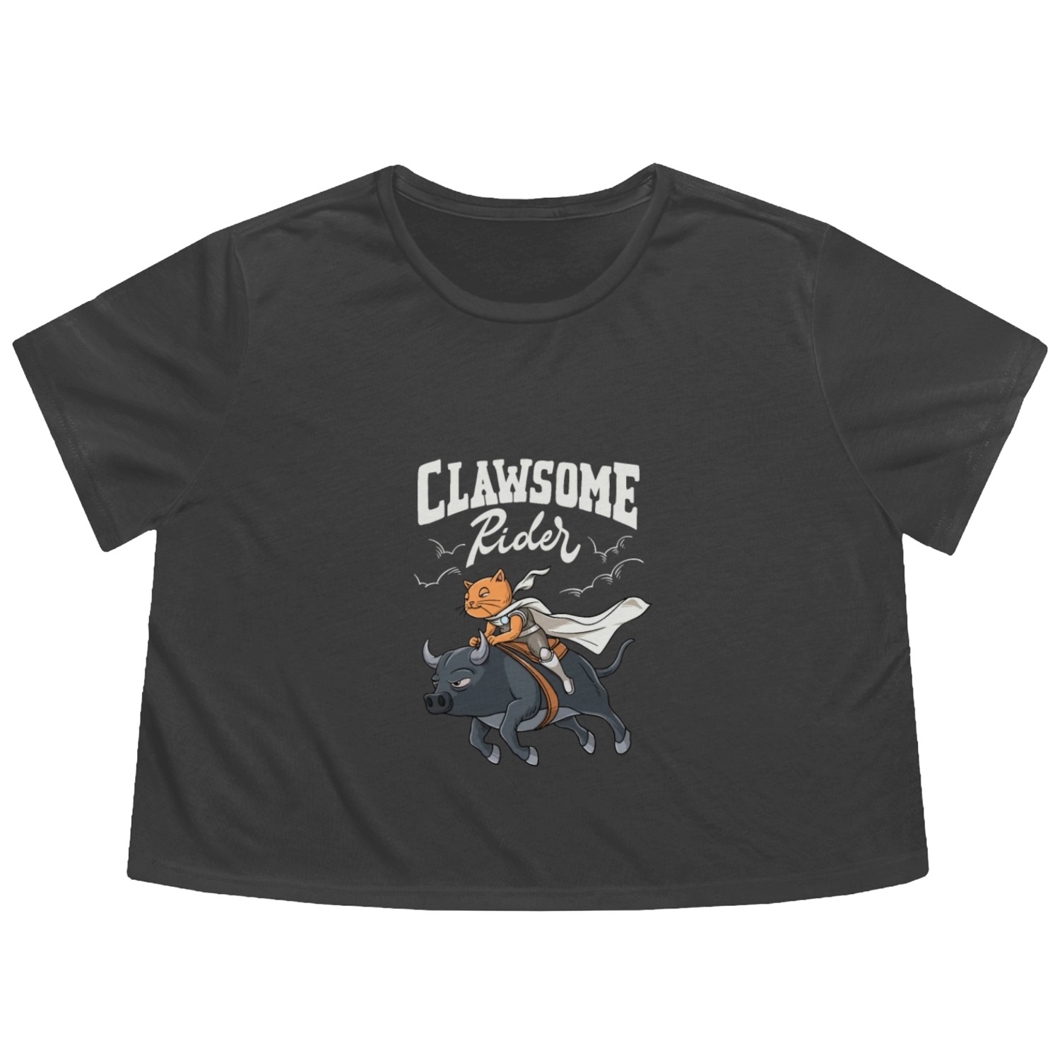 Western Rodeo Cat "Clawsome Rider" Design for a Flowy Cropped Tees