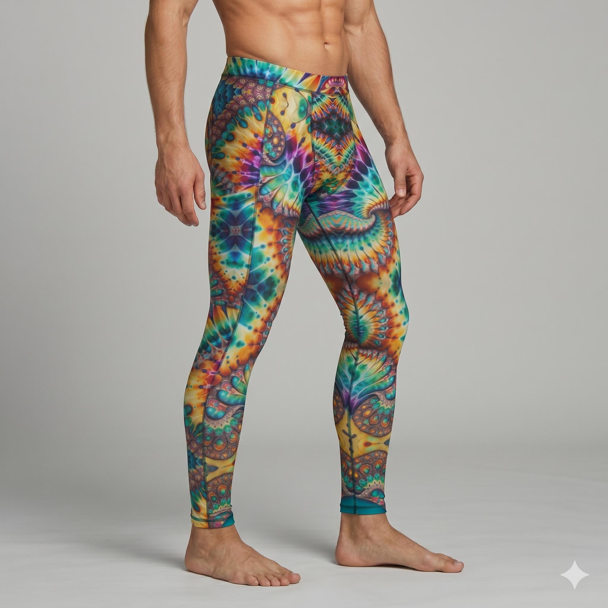 Tie Dye Rainbow Mens Yoga Pants Leggings Meggings Athletic Training Running Martial Arts Wrestling Activewear Psychedelic Trippy Tie Dyed