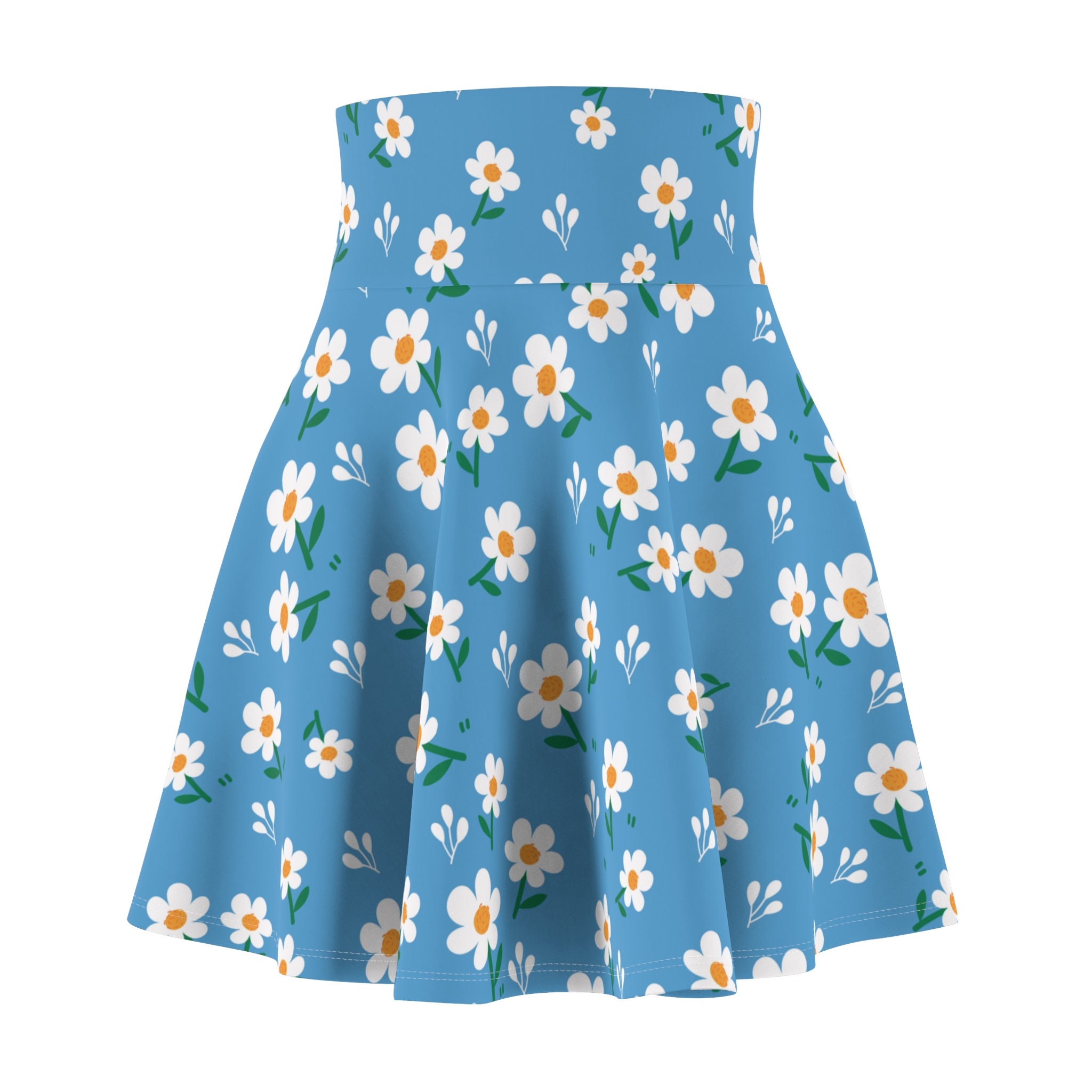Daisy Skirt Blue Cute Summer Women's Skater Skirt | 4" wide high-rise elastic waistband | Women Summer Skater Skirt | Beaching Outfit