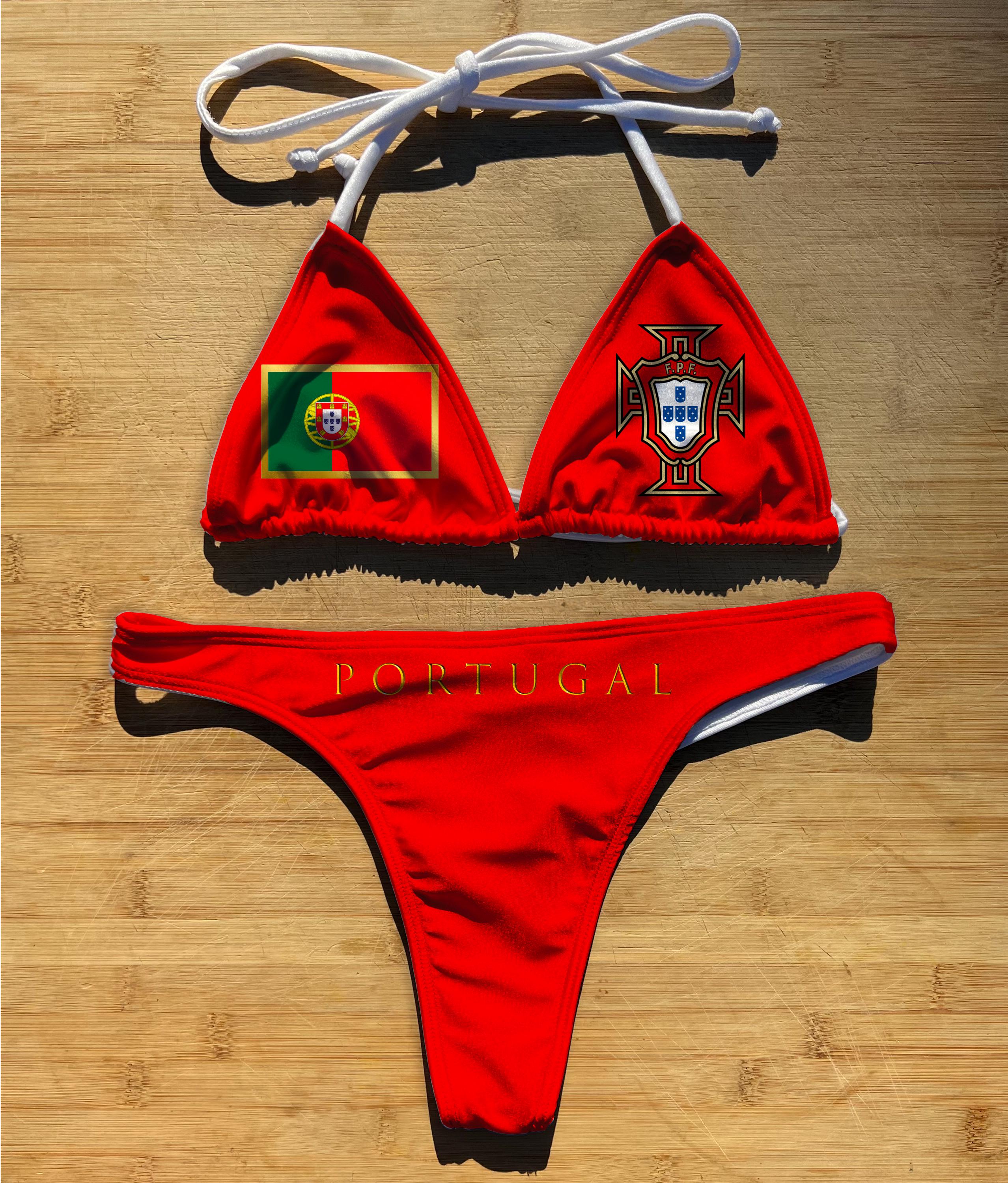 Swimwear Bikini 2 Piece Set | Portugal Football | Thong Cheeky Full Coverage | Triangle String Tie Top Bathing Suit | Futebol World Cup