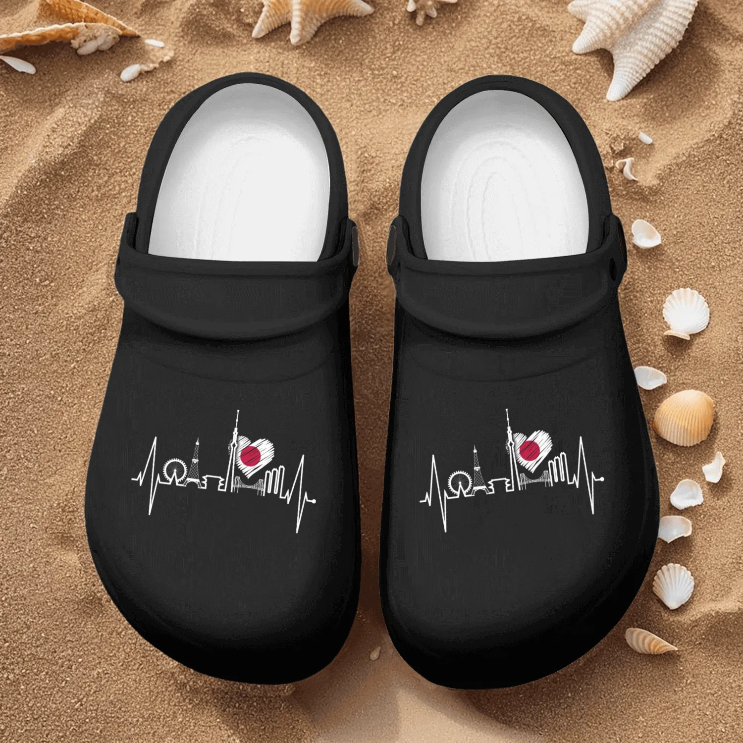 Tokyo Skyline Heartbeat Japanese Flag Love Tokyo Nurse Clogs