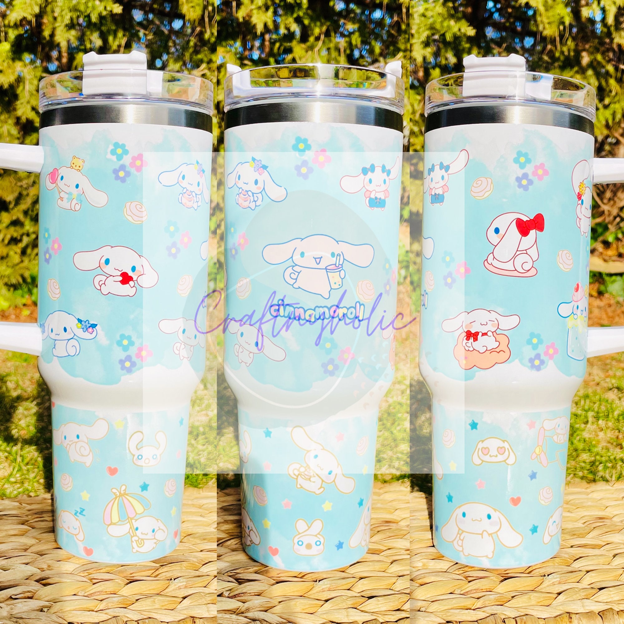 Kawaii Cinnamon Rolls Tumbler 40oz With Handle, Water Bottle Stainless Steel Thermos, Coffee Cup Travel Car Camping, Large Water Bottle