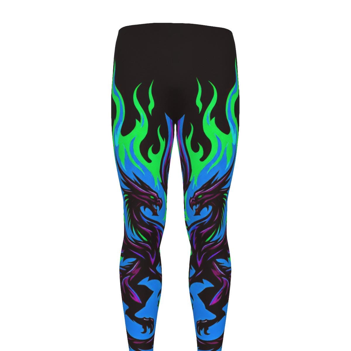 Blue Purple Neon Dragon Leggings Martial Arts Athletic Combat Fitness Gym Running Training Exercise Workout Running Wrestling MMA Cycling