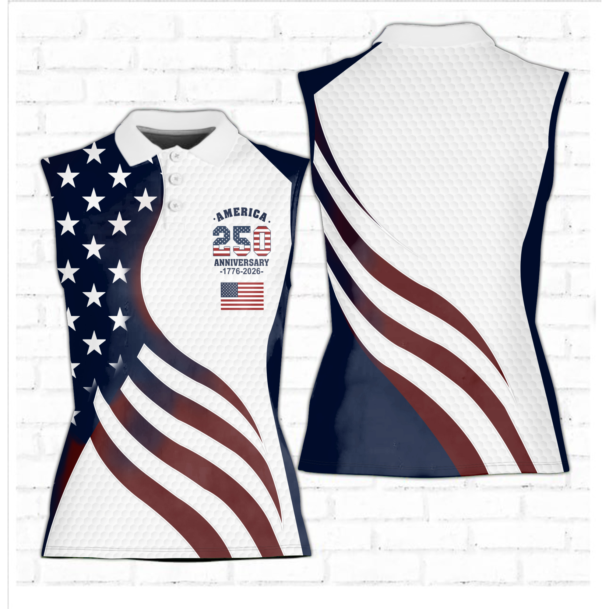 Patriotic Sleeveless Golf Polo Shirt for Women, America 250 Anniversary Golf Top 1776-2026, USA Flag Golf Outfit, 4th of July Country Club 3