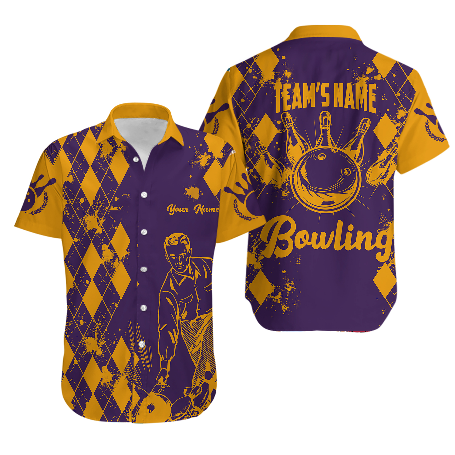 Personalize Custom Name Bowling Strike, Vintage Bowling Team Name Hawaiian Shirt
