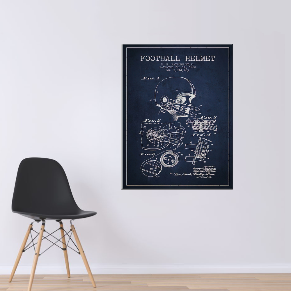 Football Patent Helmet Vintage Old Vertical Canvas