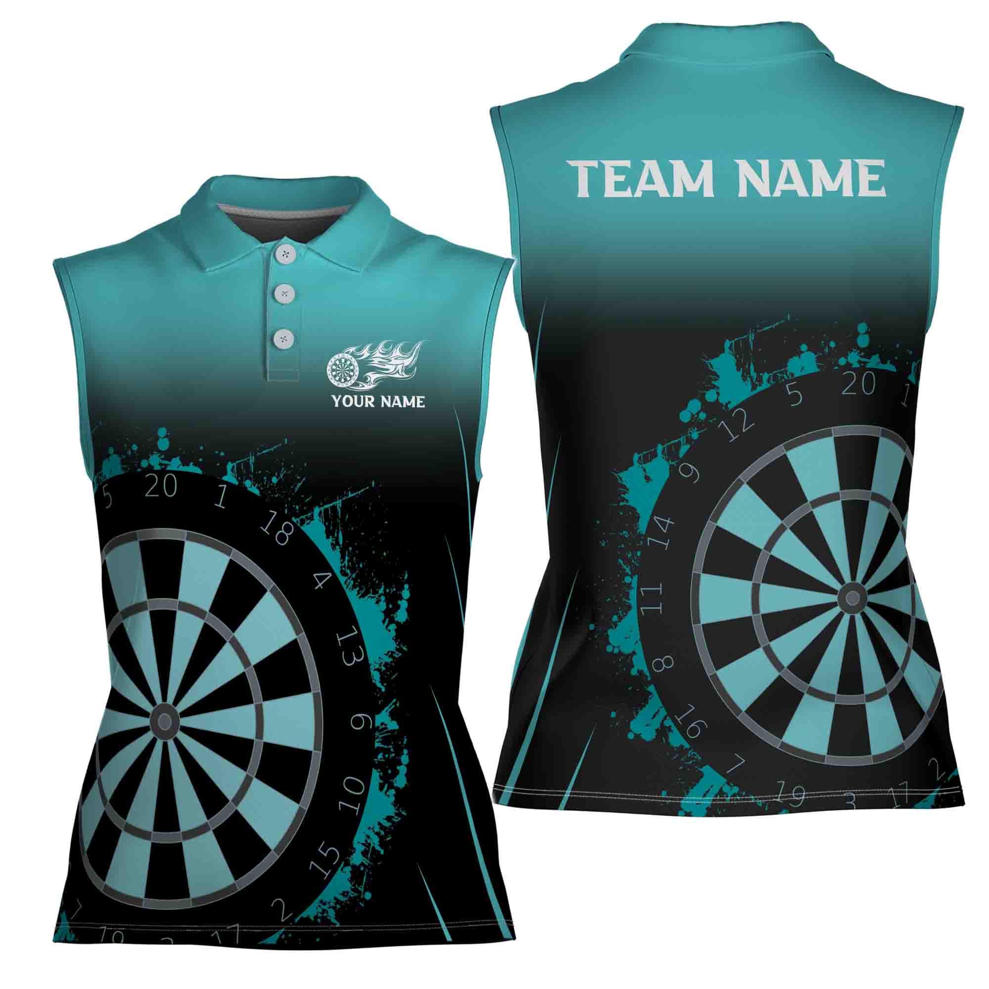 Customized Teal Blue Darts Team Women Sleeveless Polo