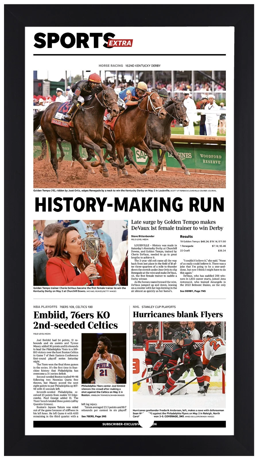 Golden Tempo Cherie DeVaux 152nd Kentucky Derby unFramed Newspaper History Making