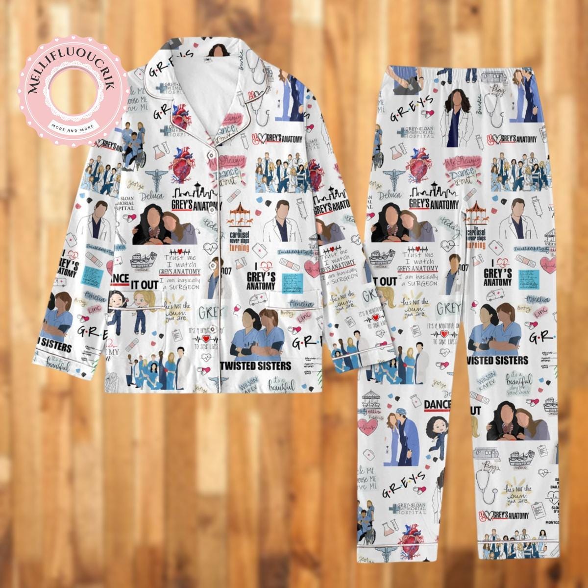 Halloween Greys Anatomy Pajamas Set, Greys Anatomy Characters Shirt