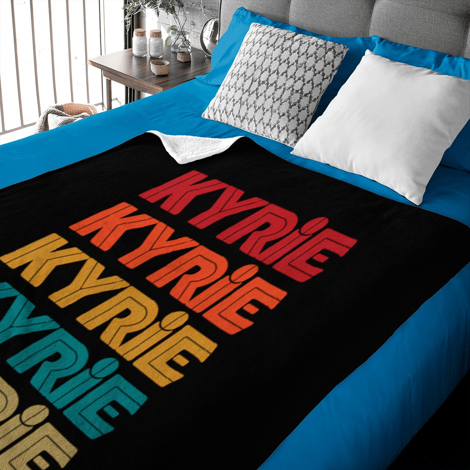Kyrie Name Given Name Colorful Inline Font Baby Blankets
