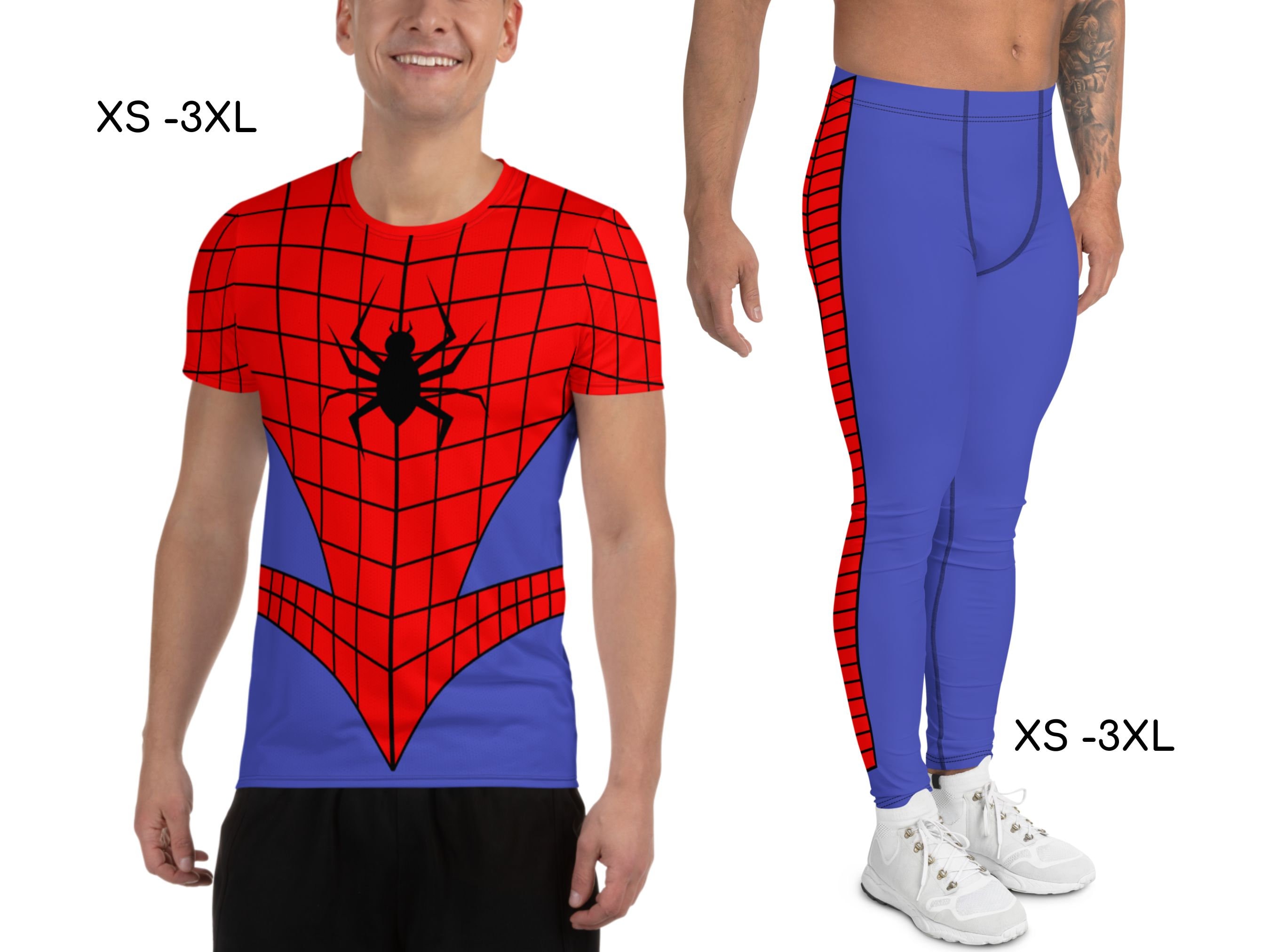 Spider Hero Inspired Men's Tee Shirt & Leggings, Hero, Cosplay, Halloween Costume, Comics, Super Guardian, Human Spider, Cosplay Outfit