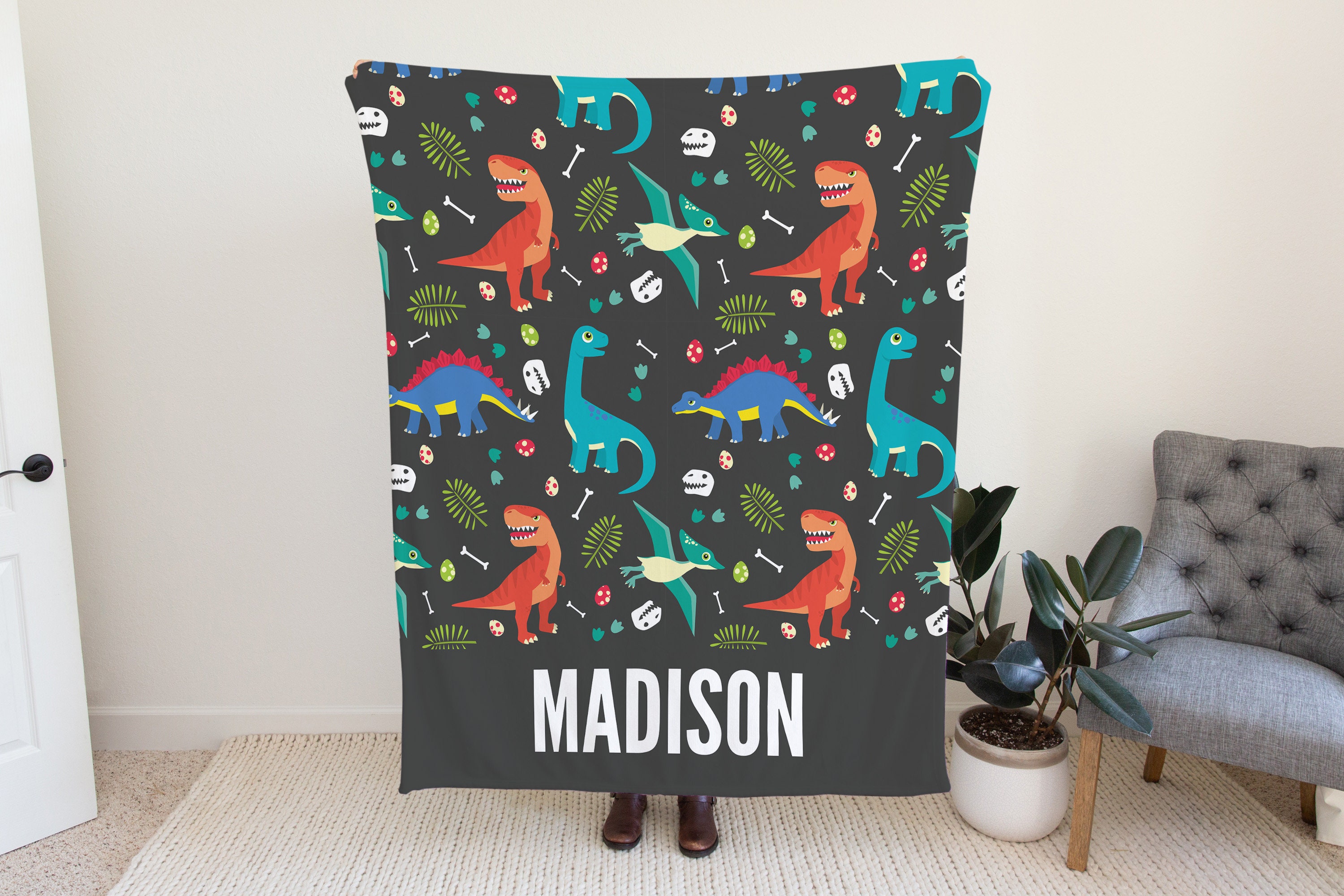 Custom Dinosaur Blanket, Dinosaur Baby Blanket, Dinosaur Blanket for Kids, Personalized Name Blanket, Dino Blanket, Blanket for Toddlers