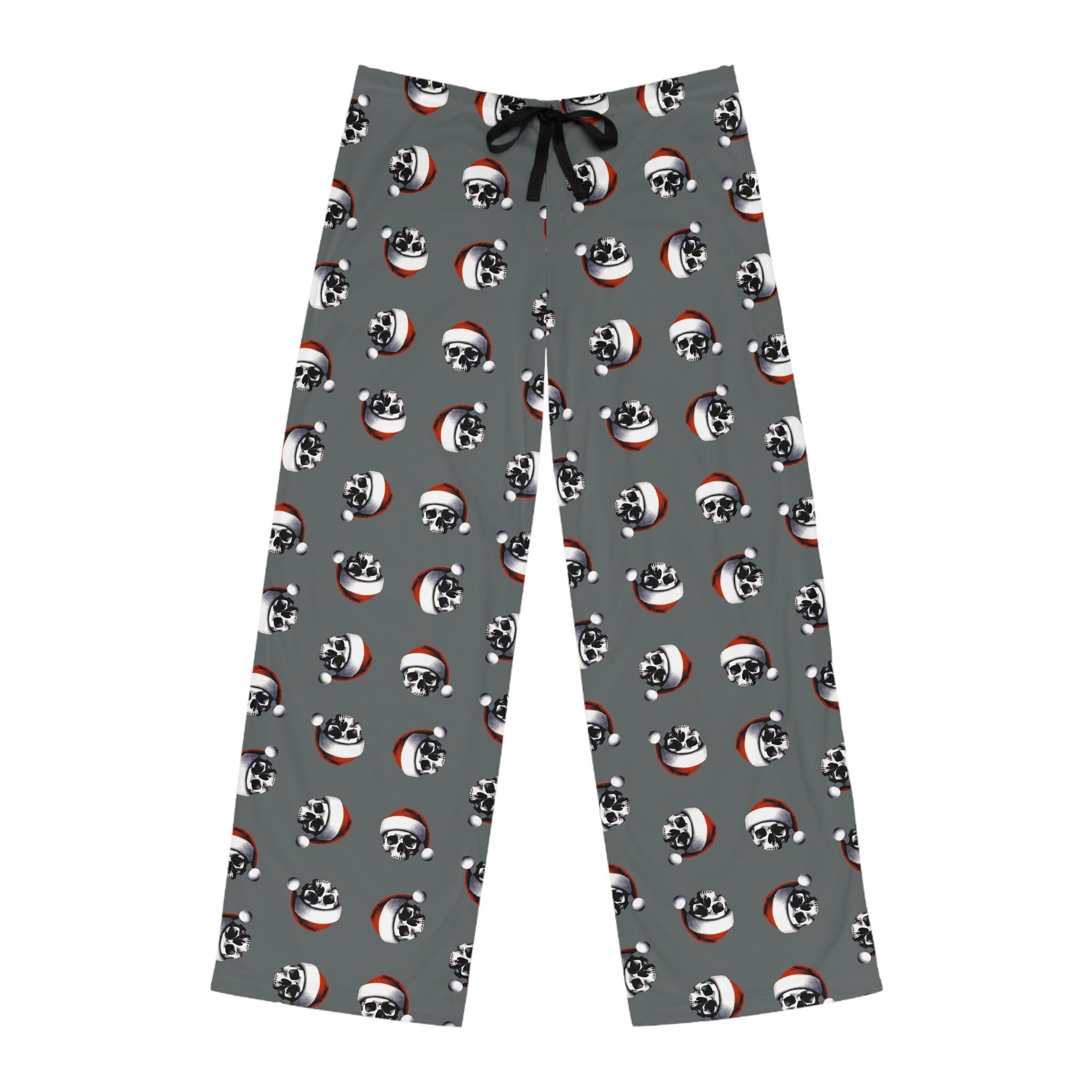 Earl Greyskull ** Limited Edition** Gray Santa Skull Pajama Pants - Dark Holiday Festive Skull Sleepwear, Christmas Lounge Bottoms