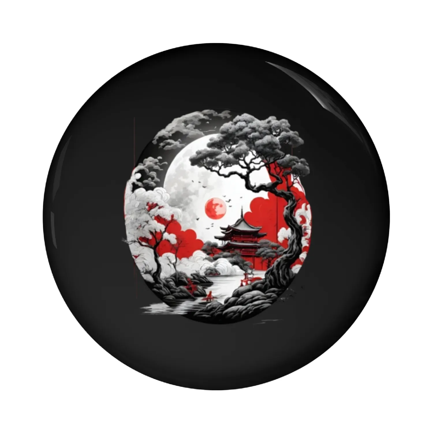 Asian Zen village calming design Pin Buttons