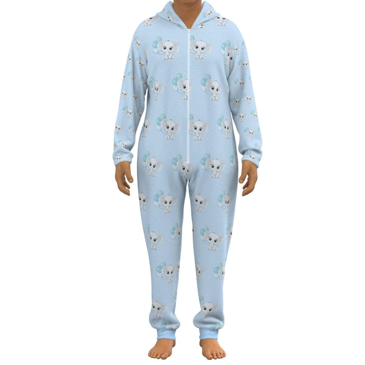 Blue Elephant Plush Hooded Jumpsuit: