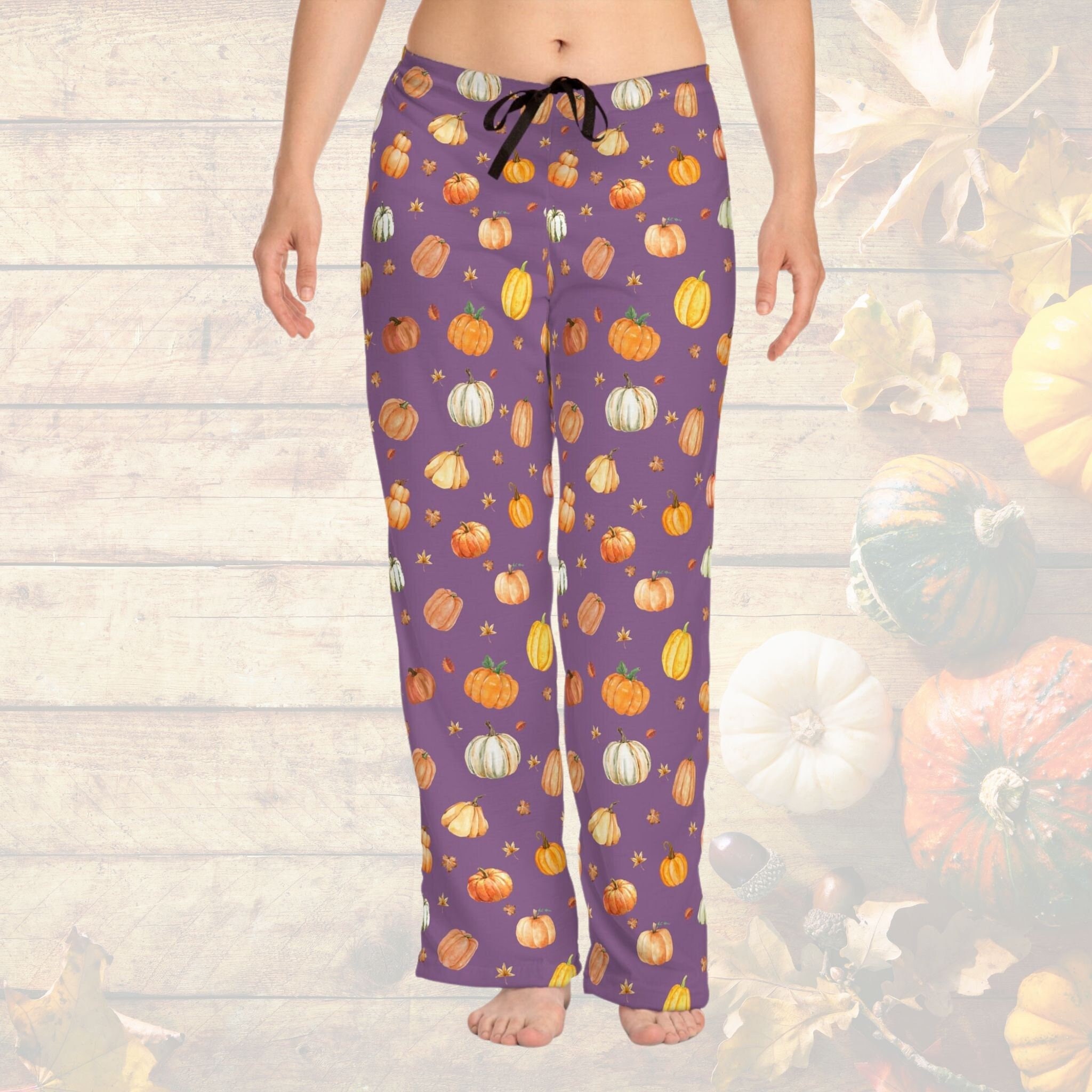 Halloween Thanksgiving Pumpkin Pattern Pajamas, Lounge Pants For Women Halloween Sleepover, High Waist Comfy Pj Pants, Matching Pajama Pants