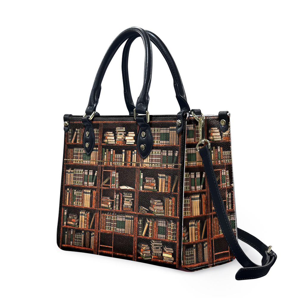Leather Handbag Reading Leather Bag Vintage Bookcase