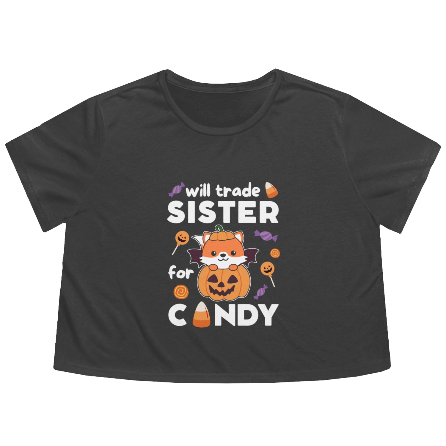 Fox Halloween Trade Sister For Candy Flowy Cropped Tees