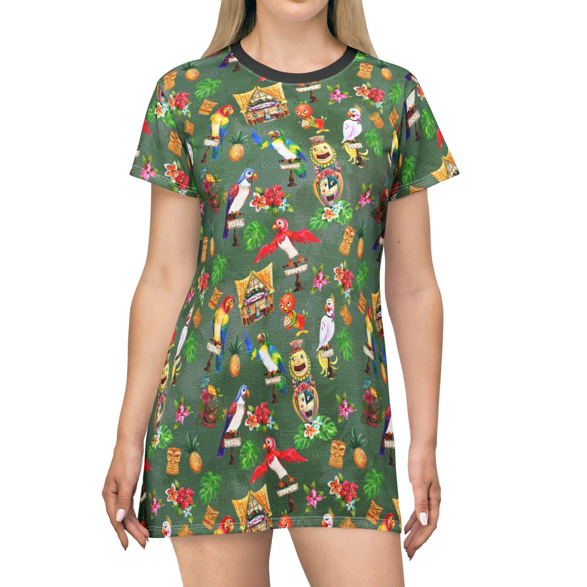 Orange Bird & Tiki Friends Women's T-Shirt Dress