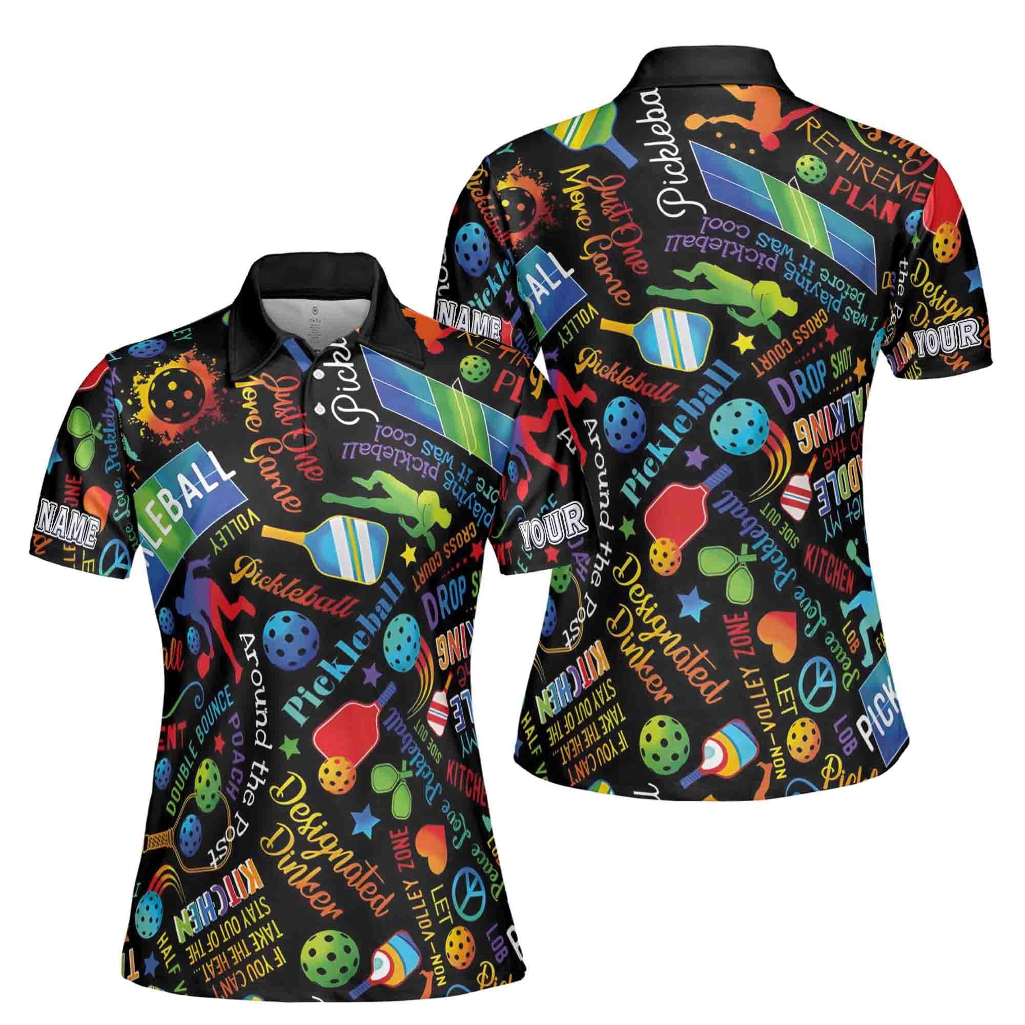 Custom Name Colorful Pickleball Pattern Women's Polo Shirt