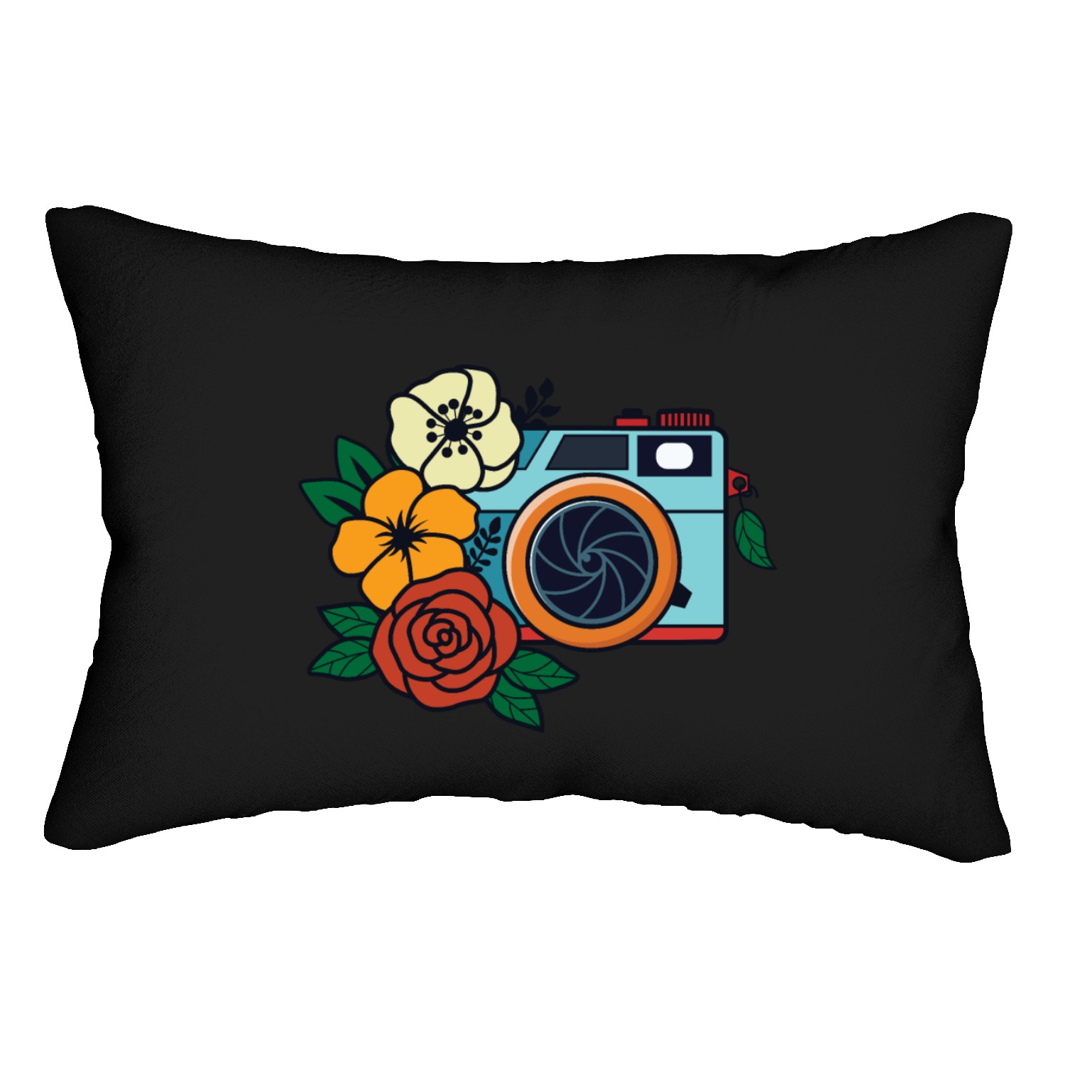 Camera with Flowers Lumbar Pillows
