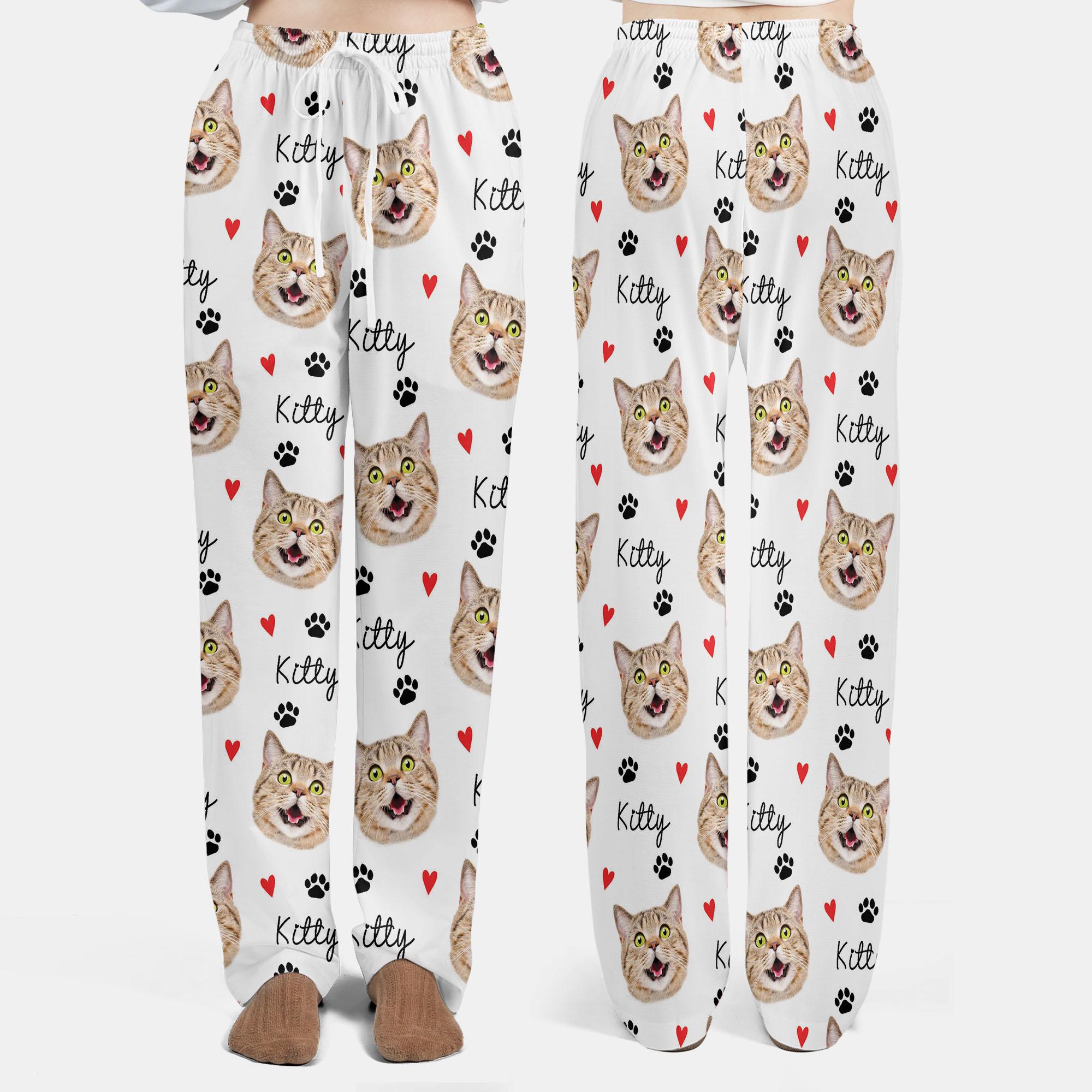 Custom Pet Face Satin Pajamas Pants, Pj Pants for Women Kids Pet Lover Gift