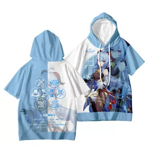 Genshin Impact Ganyu Short Sleeve Shirt Hoodie Unisex Casual Hooded T-shirt