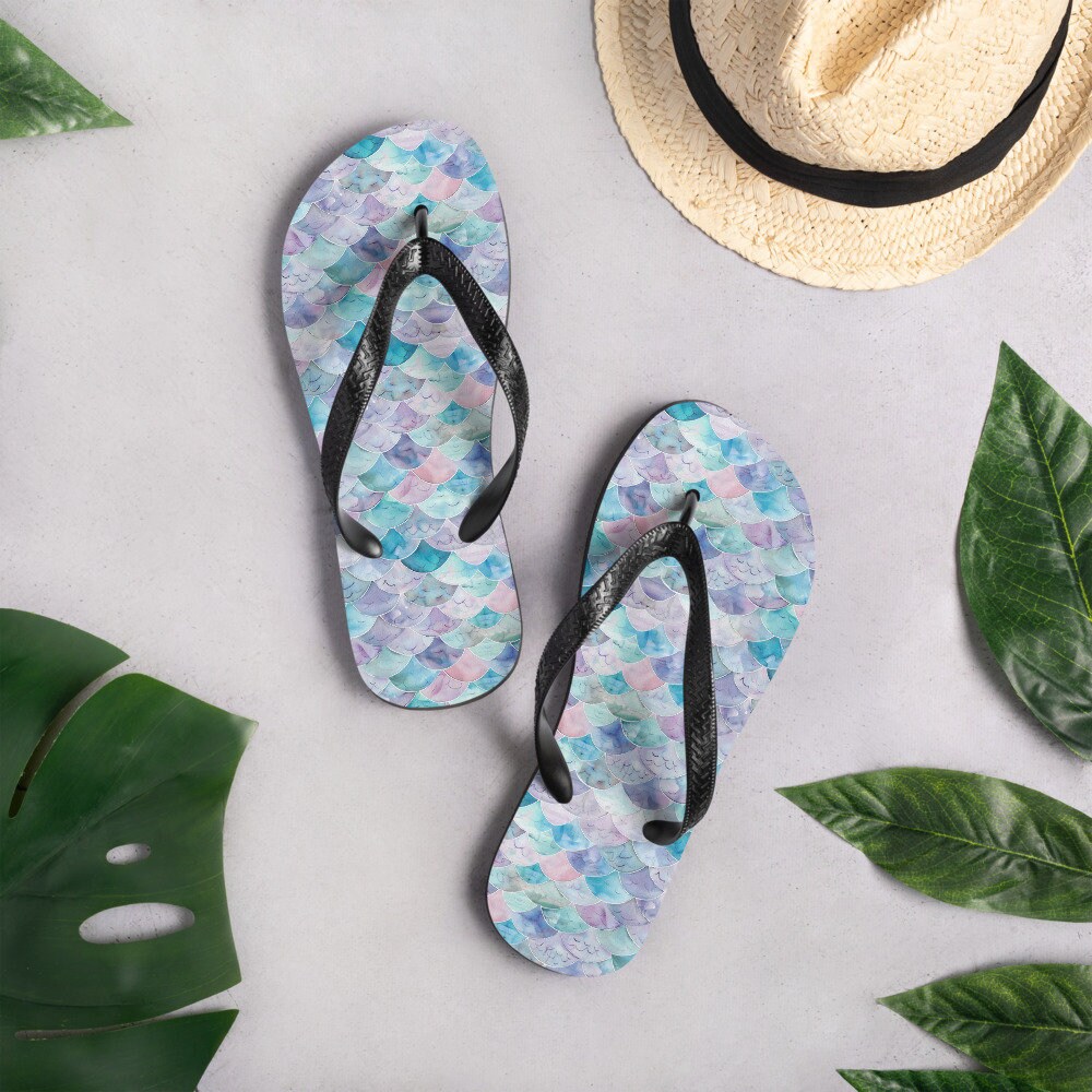 Colorful Mermaid Scales Flip-Flops - Fun Summer Footwear, Ocean-Inspired Sandals