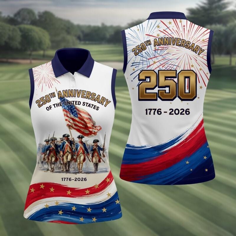 USA 250th Anniversary Women's Sleeveless Golf Polo, Semiquincentennial 1776-2026 Patriotic Shirt, Revolutionary War Heritage Women Golf Top