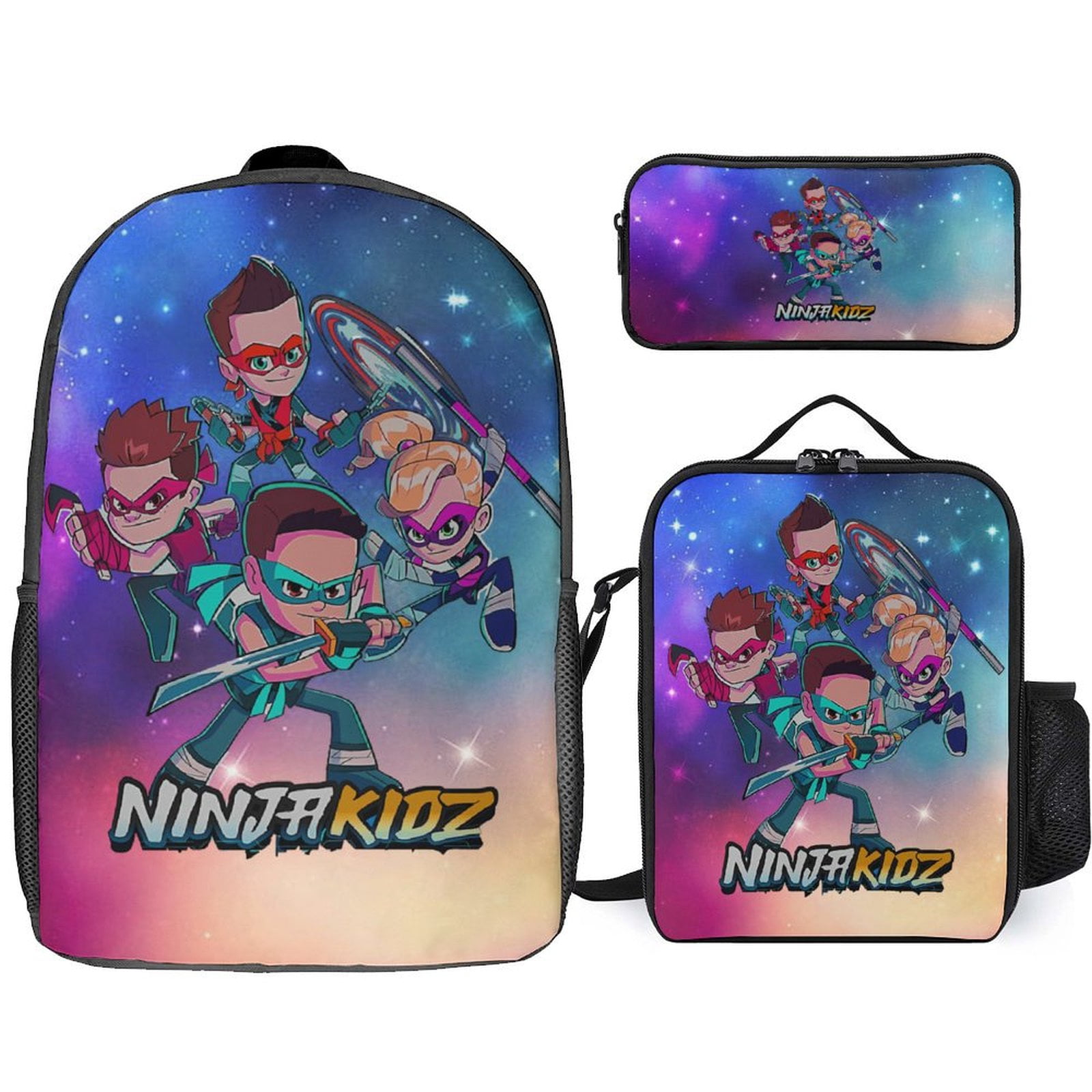 Ninja TV Kidz 3 Piece Backpack Set, Includes Backpack, Lunch Bag, Pencil Case, High Capacity Bookbag for School, Work, Travel